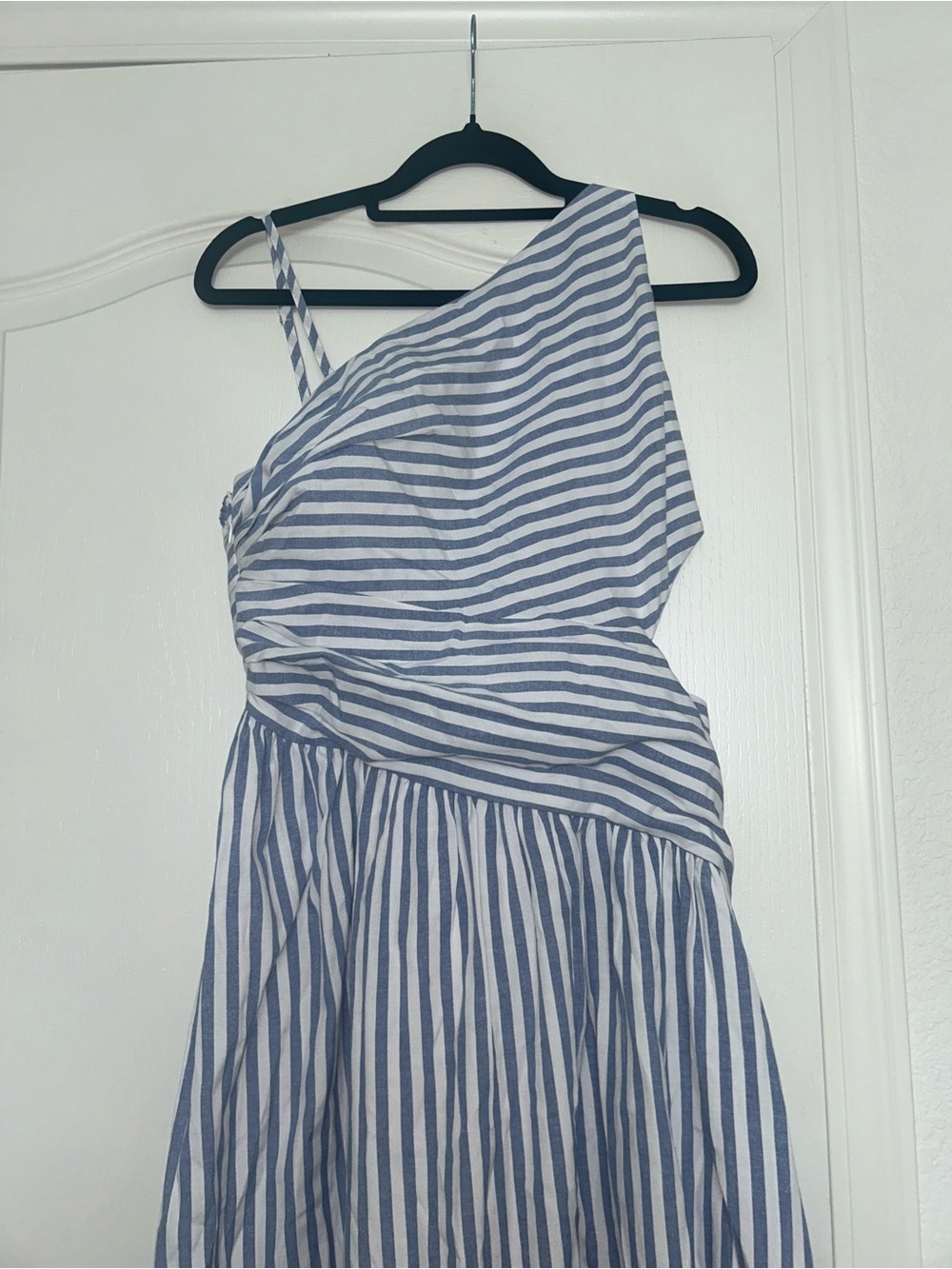 Commense Blue and White One-Shoulder Striped Cutout Maxi Dress - Picture 4 of 5